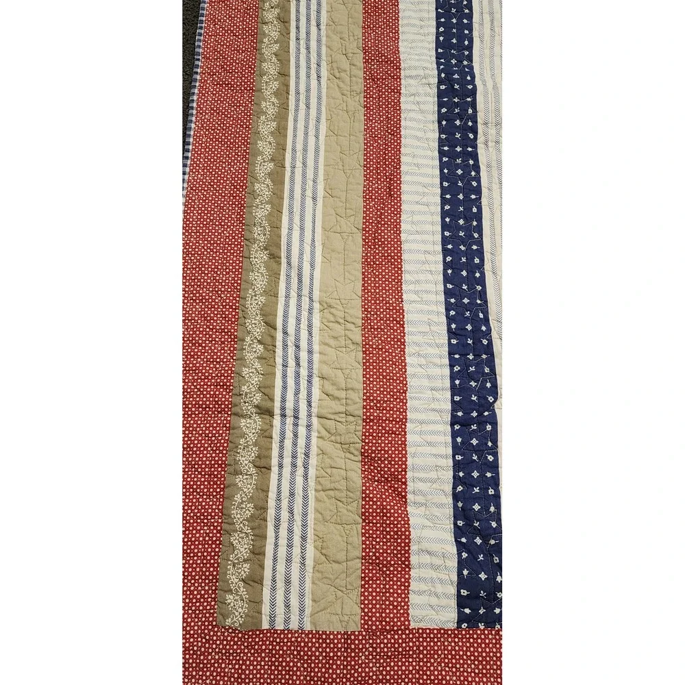 Martha Stewart Quilt Set Full Queen Red White Blue Americana Striped Star Cotton